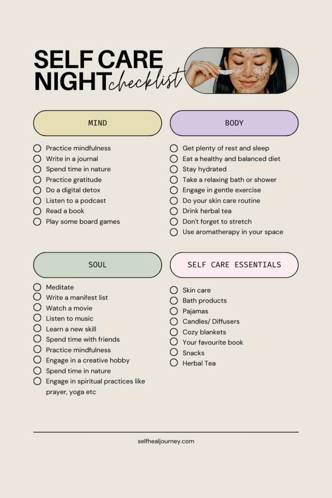 self care night checklist