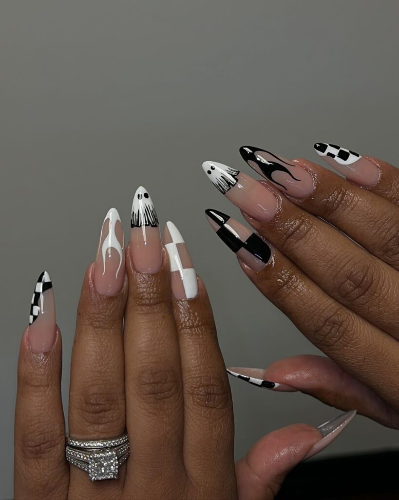 halloween nails black and white