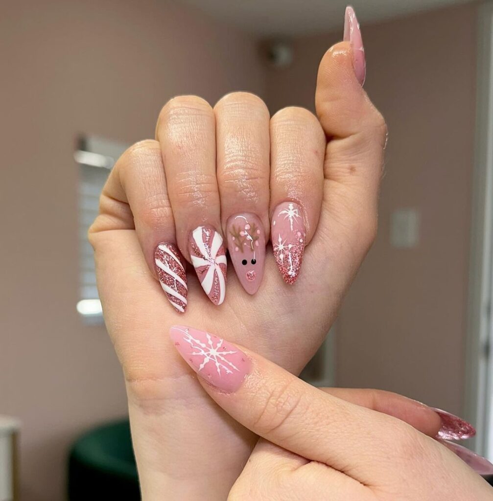 christmas nail pink ideas