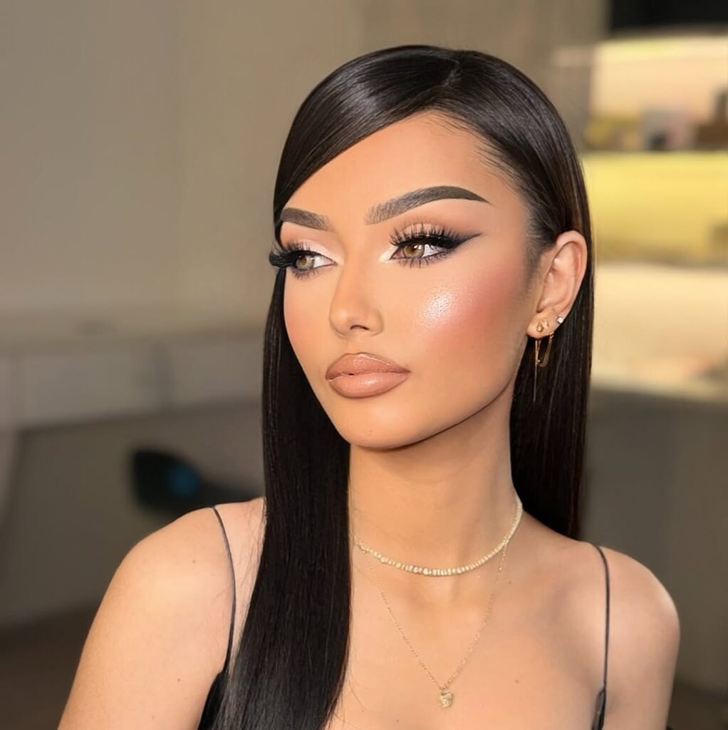 soft glam prom makeup red dress