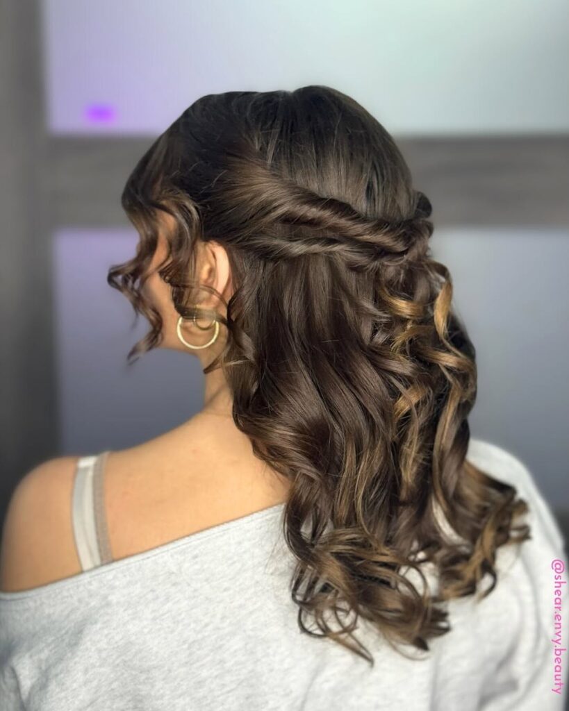 half up half down prom hair brunette