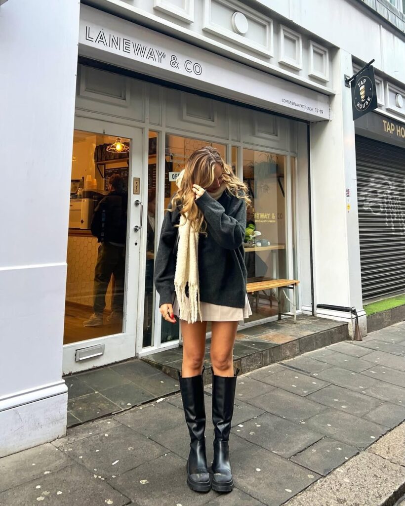 winter skirt outfits with tights