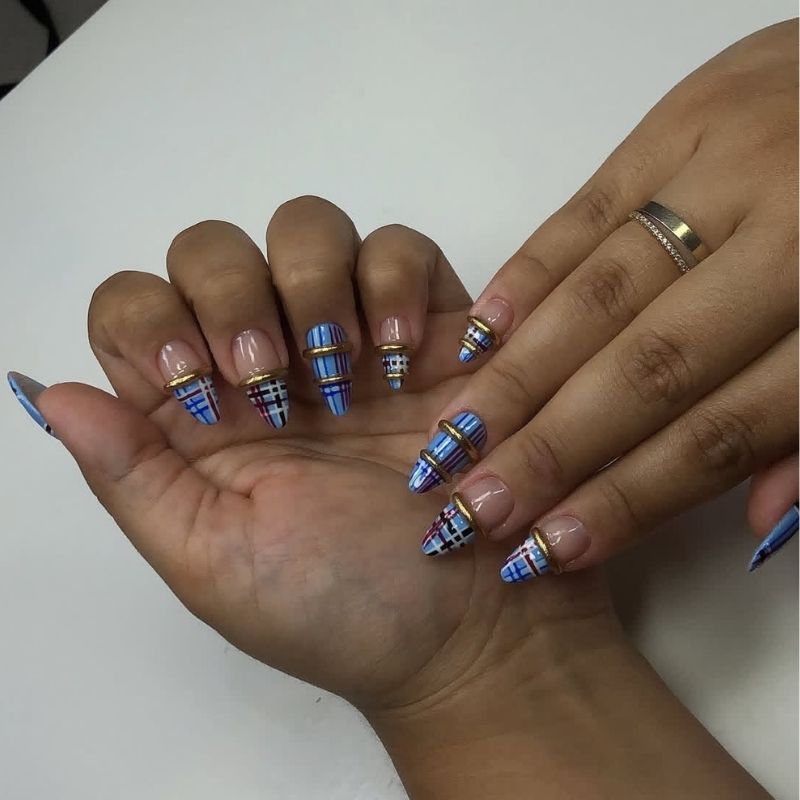 plaid acrylic nails