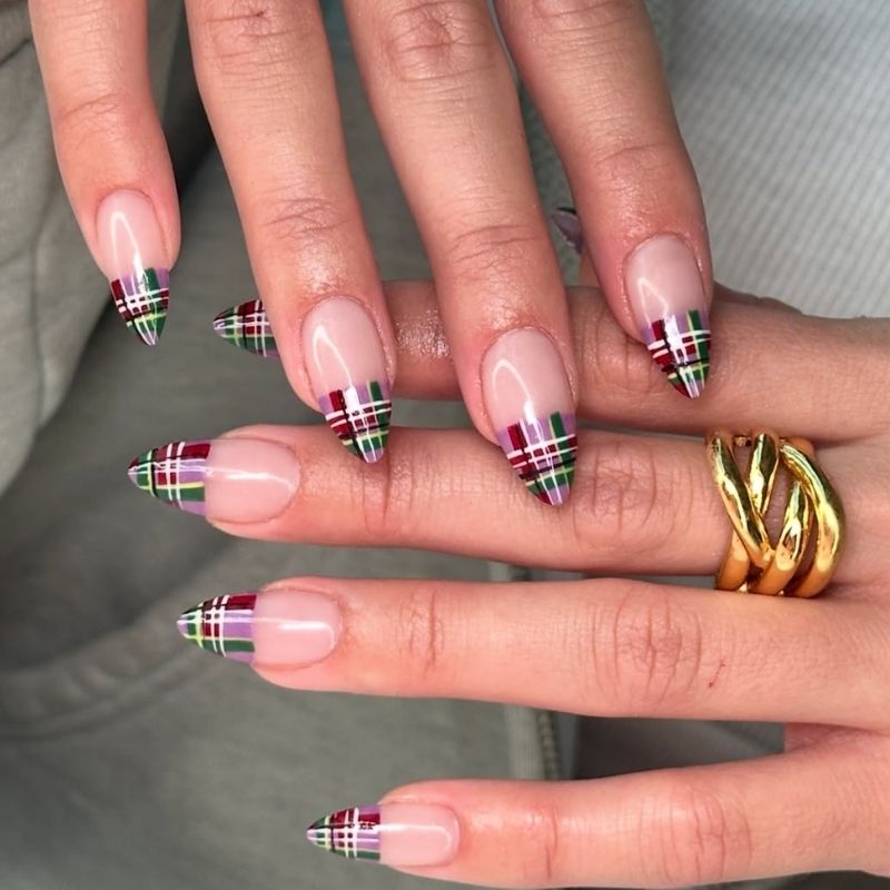 plaid nails french tip