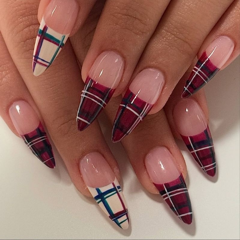 plaid nails french tip