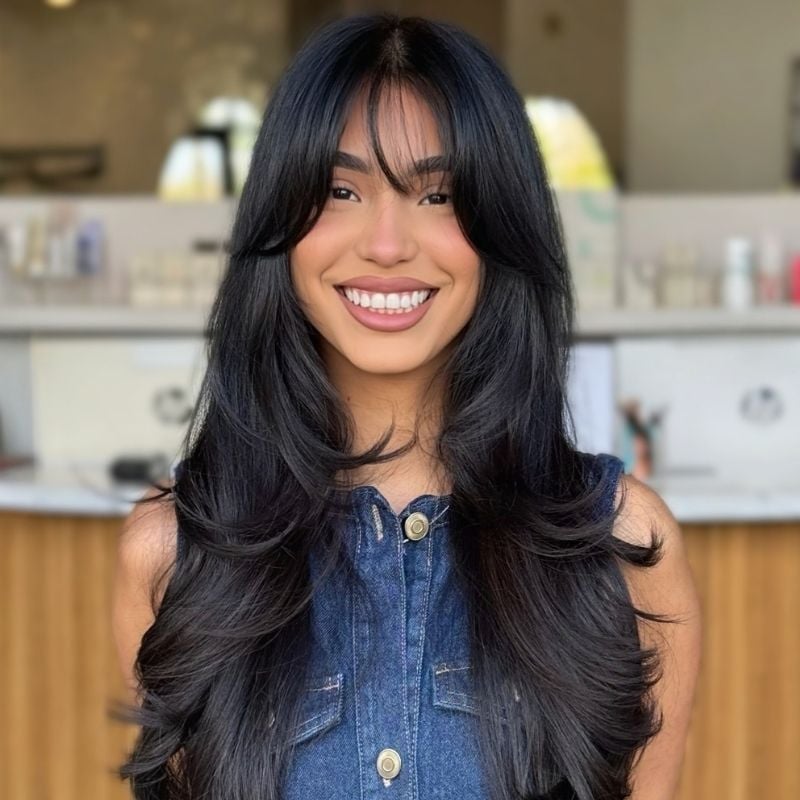 pinned long curtain bangs